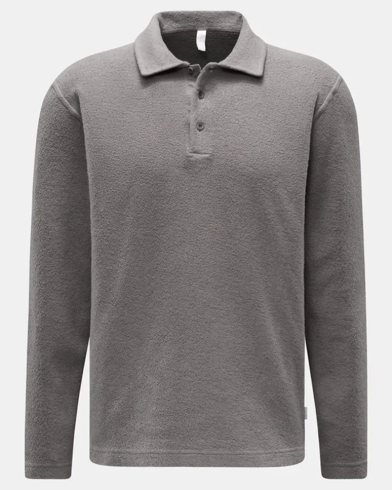 Herren - Fleece Langarm-Poloshirt dunkelgrau