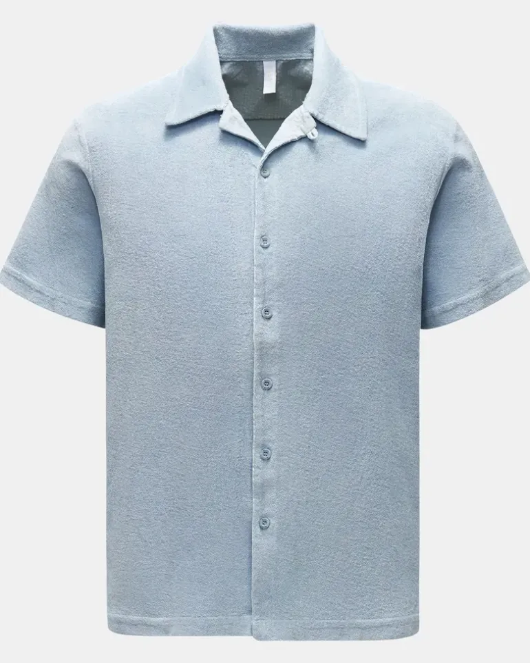 Herren - Frottee-Kurzarmhemd 'Terry Shirt' Offener Kragen pastellblau