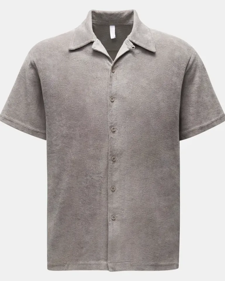 Herren - Frottee-Kurzarmhemd 'Terry Shirt' Offener Kragen grau