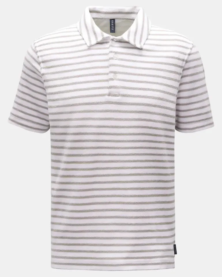 Herren - Frottee-Poloshirt 'Terry Stripe Polo' grau/weiß gestreift