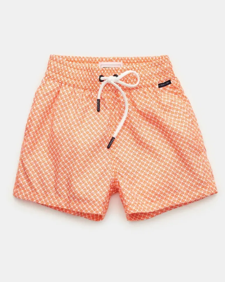 Herren - Kinder Badeshorts 'Kids Tile Swim' orange/weiß gemustert