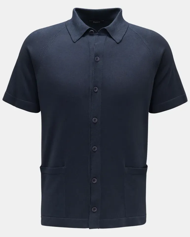 Herren - Kurzarm-Strickhemd 'Foggy Shirt' schmaler Kragen navy
