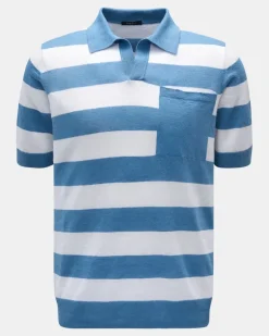 Herren - Kurzarm-Strickpolo blau/weiß gestreift