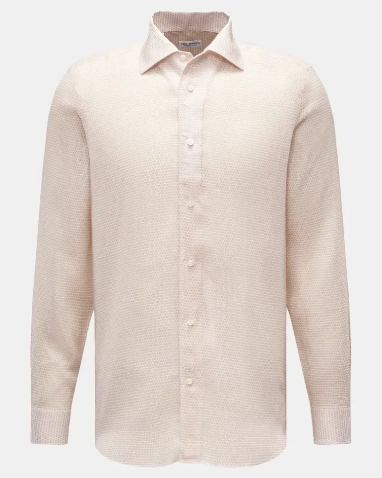 Herren - Leinenhemd Kent-Kragen weiß/beige gemustert