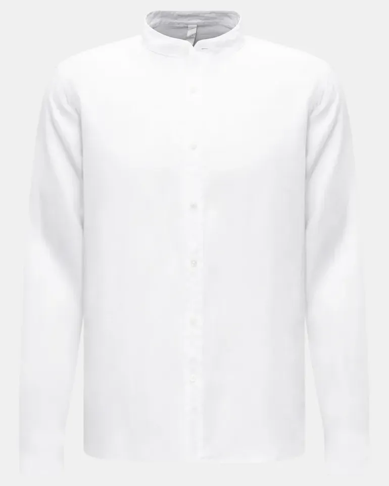 Herren - Leinenhemd 'Linen Guru' Grandad-Kragen weiß