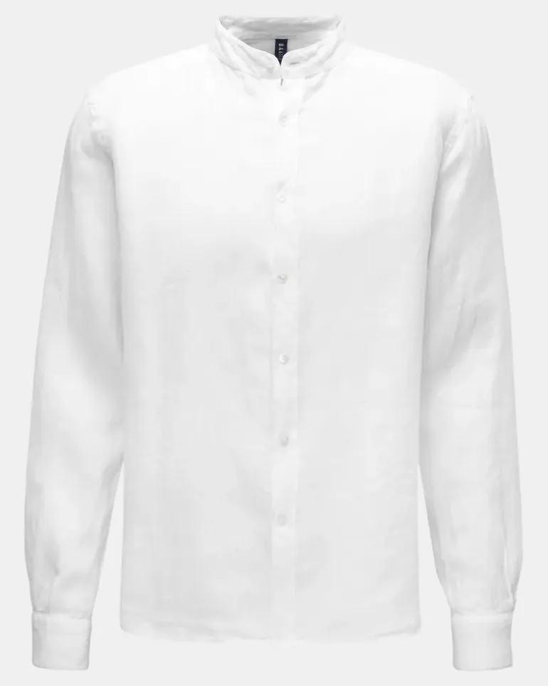 Herren - Leinenhemd 'Linen Guru' Grandad-Kragen weiß
