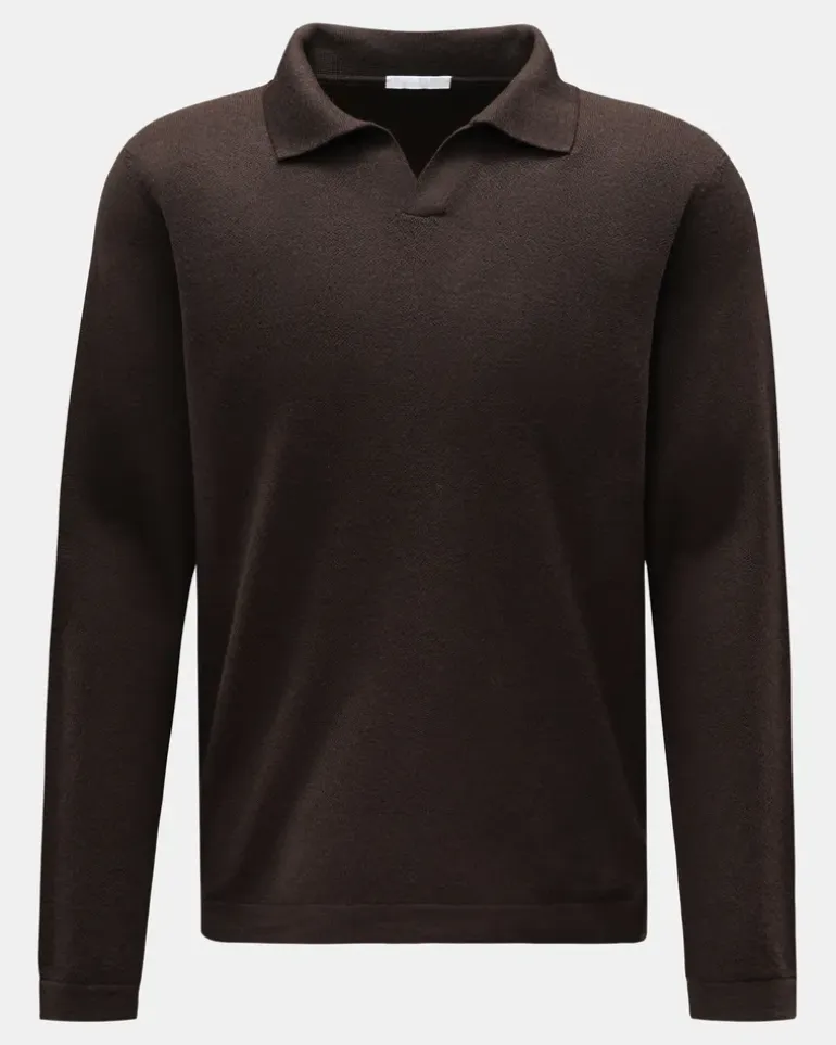Herren - Merino Strickpolo 'Oyster' dunkelbraun