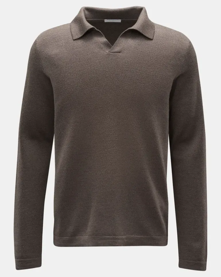 Herren - Merino Strickpolo 'Oyster' graubraun