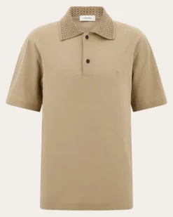 Herren Polohemd mit Strickkragen Beige