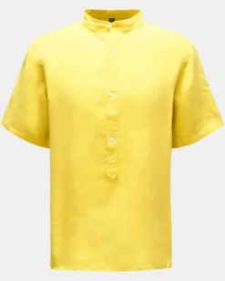 Herren - Popover-Kurzarmhemd 'Linen Guru' Grandad-Kragen gelb