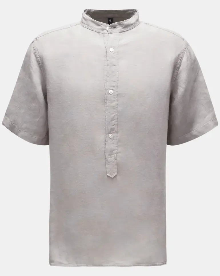 Herren - Popover-Kurzarmhemd 'Linen Guru' Grandad-Kragen grau