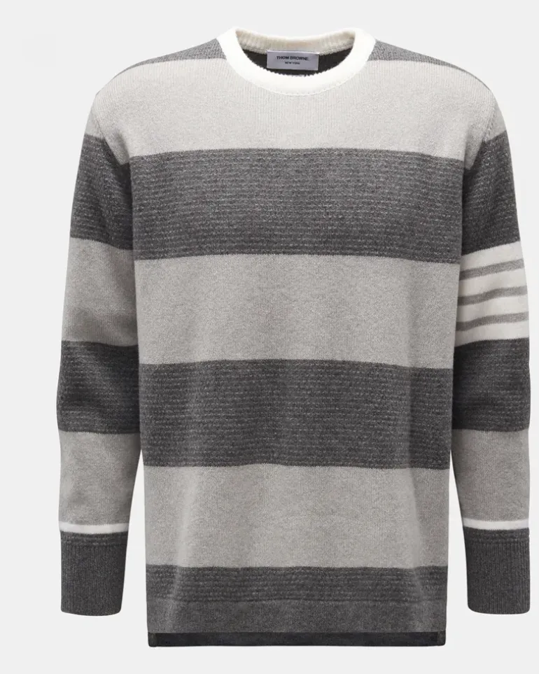 Herren - Rundhalspullover grau/creme gestreift