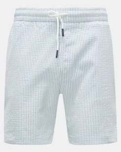 Herren - Seersucker Badeshorts hellblau/weiß gestreift
