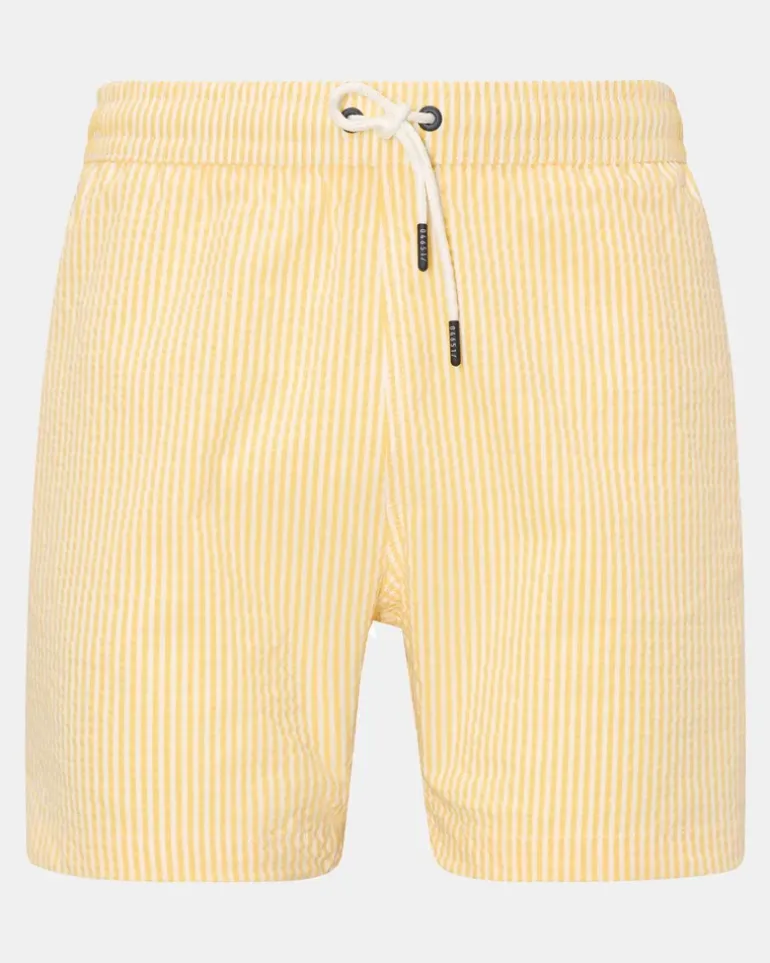 Herren - Seersucker-Badeshorts 'Seersucker Swim' gelb/weiß gestreift