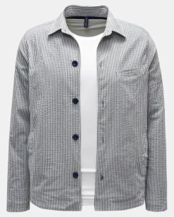 Herren - Seersucker Overshirt graublau/weiß gestreift