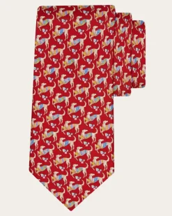 Herren Seidenkrawatte mit Jagdhund-Print Rot