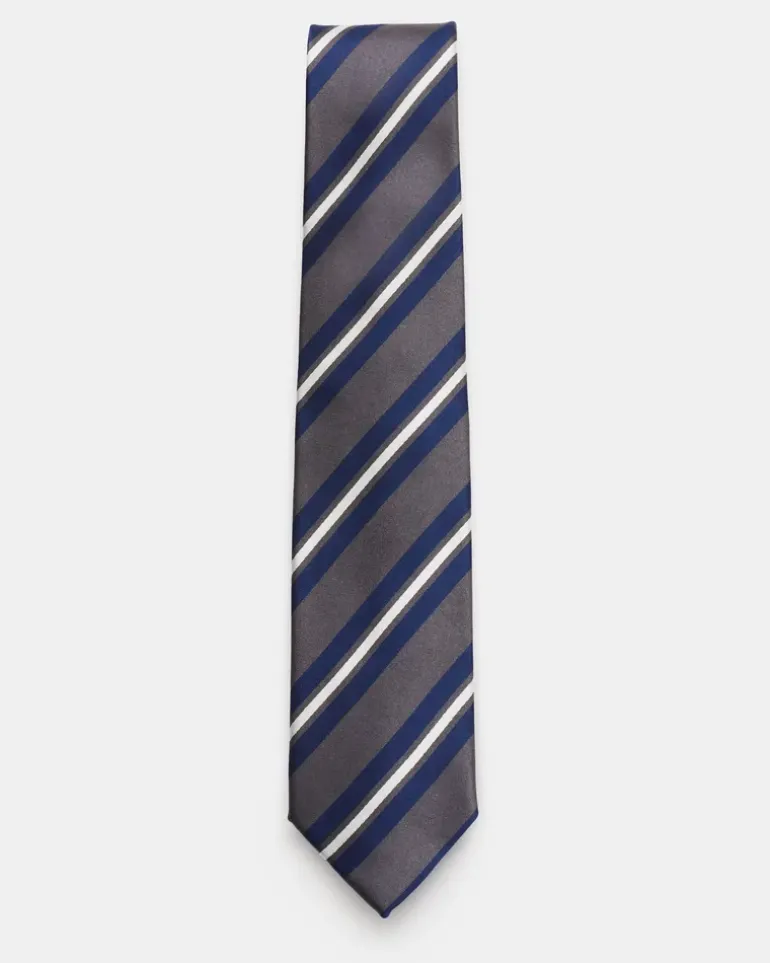 Herren - Seidenkrawatte 'Rio' grau/dunkelblau/offwhite gestreift