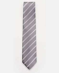 Herren - Seidenkrawatte 'Senna' grau/offwhite gestreift