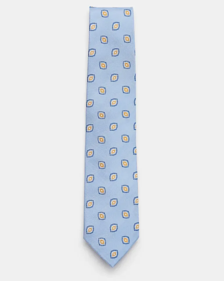 Herren - Seidenkrawatte 'Volga' hellblau/navy/gelb gemustert