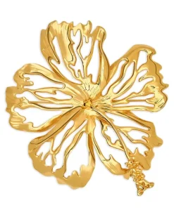 Hibiskus-Brosche mit durchbrochener Verarbeitung - Gold