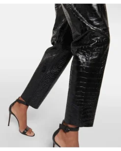 High-Rise Leggings aus Leder Schwarz
