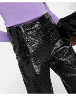 High-Rise Leggings aus Leder Schwarz