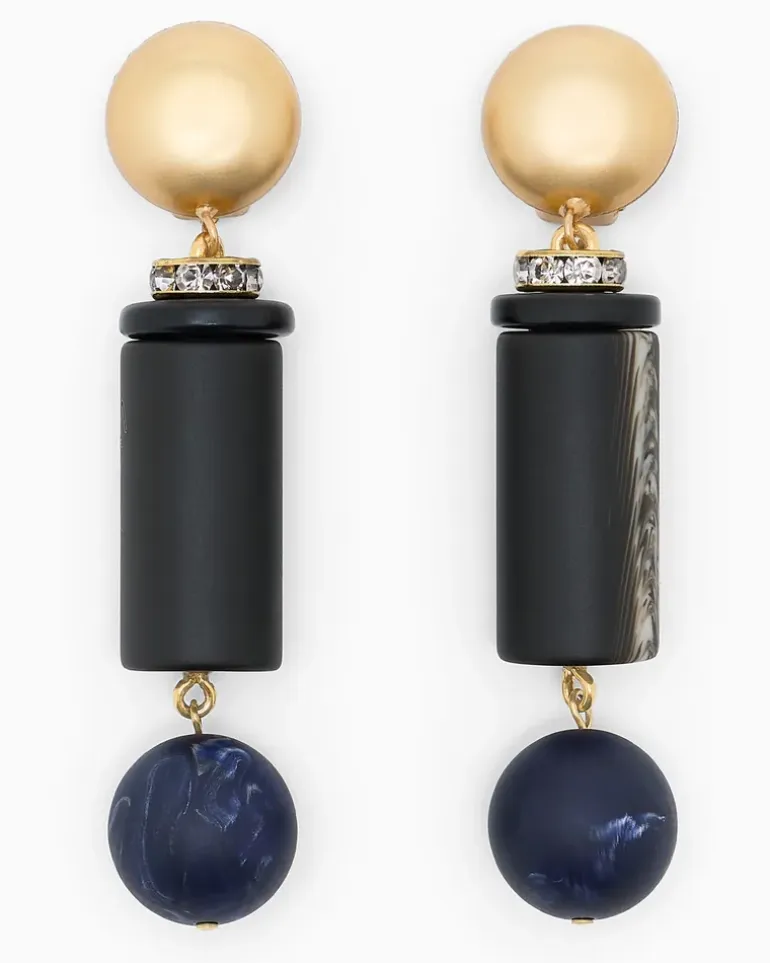 Hängeohrringe aus Messing mit marmorierter Kugel und Glas Blau