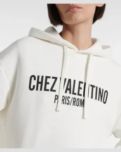 Hoodie Chez Valentino aus Baumwoll-Jersey Weiß