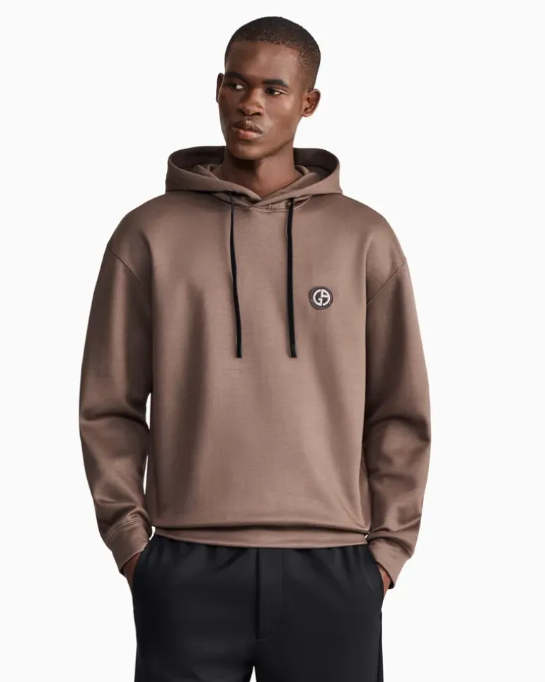 Hoodie im Regular Fit aus Double Jersey mit Kordelzug Braun