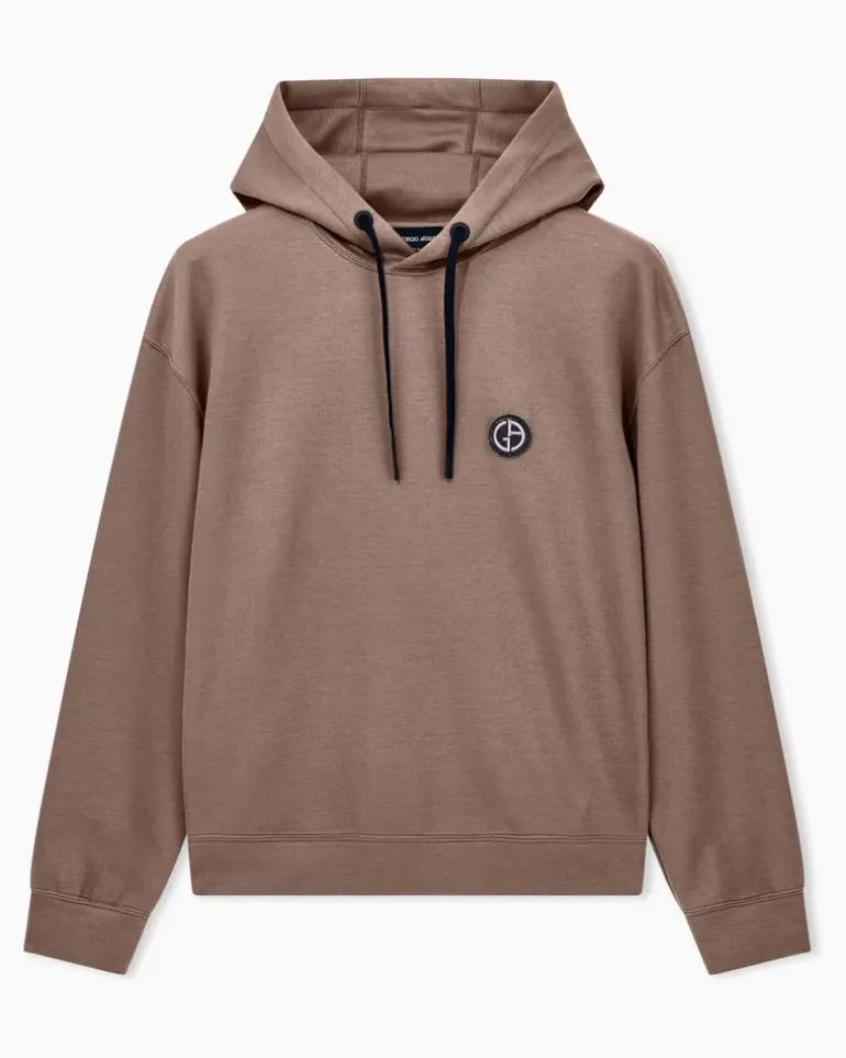 Hoodie im Regular Fit aus Double Jersey mit Kordelzug Braun