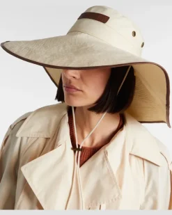 Hut aus einem Baumwollgemisch mit Leder Beige