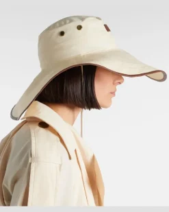 Hut aus einem Baumwollgemisch mit Leder Beige