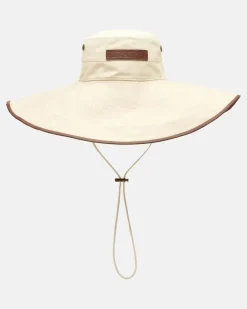 Hut aus einem Baumwollgemisch mit Leder Beige