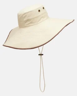 Hut aus einem Baumwollgemisch mit Leder Beige