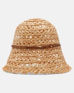 Hut aus Stroh mit Leder Beige