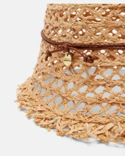 Hut aus Stroh mit Leder Beige