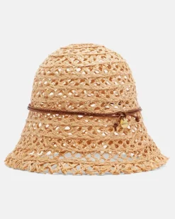 Hut aus Stroh mit Leder Beige