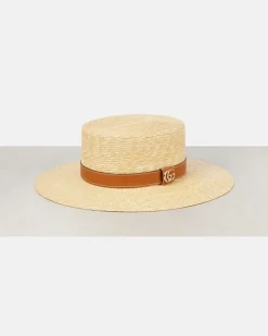 Hut GG aus Stroh mit Leder Beige