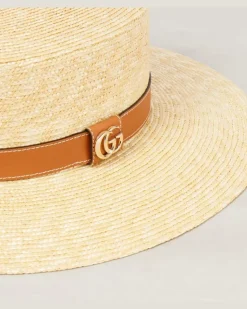 Hut GG aus Stroh mit Leder Beige