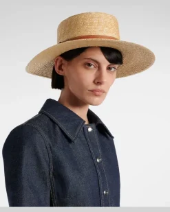 Hut GG aus Stroh mit Leder Beige