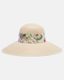 Hut Gucci Flora mit Seiden-Twill Beige