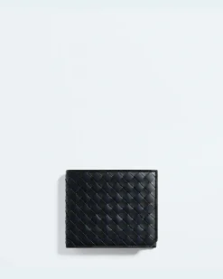 Intrecciato Piccolo Bi-Fold Portemonnaie mit Münzfach-Schwarz - Herren