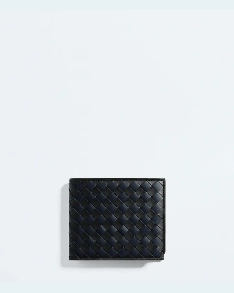 Intrecciato Piccolo Bi-Fold Portemonnaie mit Münzfach-Schwarz - Herren
