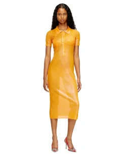 Irideszierendes Strick-Polokleid mit Lotus-Print - Kleider - Damen - Orange