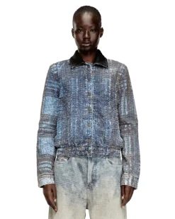 Jacke aus grafischem Bouclé-Denim - Denim jacken - Damen - Blau