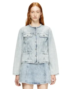 Jacke aus grafischem Denim mit Kristallen - Denim jacken - Damen - Blau