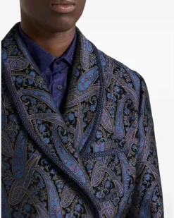 Jacquard-Morgenmantel mit Paisley-Motiv - Blau