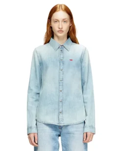 Jeanshemd mit gesticktem Logo - Denimhemden - Damen - Blau