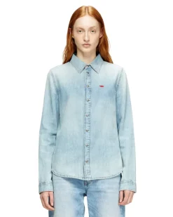 Jeanshemd mit gesticktem Logo - Denimhemden - Damen - Blau