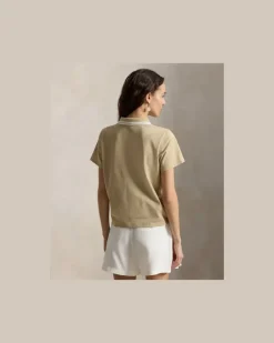 Jersey-Poloshirt mit mehrlagigem Kragen Tan